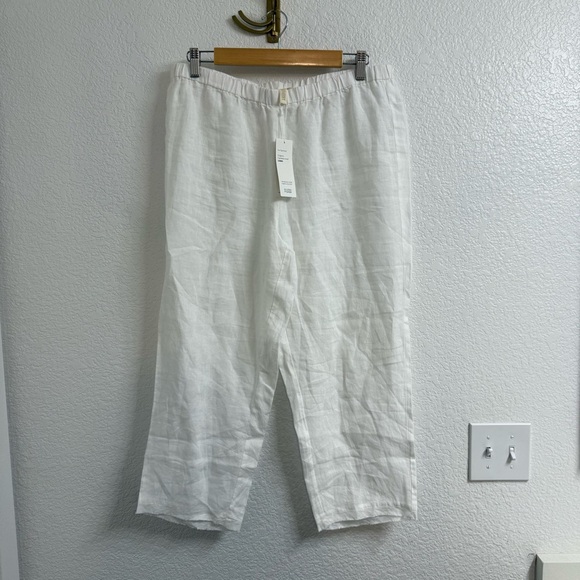 Eileen Fisher 100% Organic Linen White Cropped Pant Size Medium BNWT - Picture 1 of 6